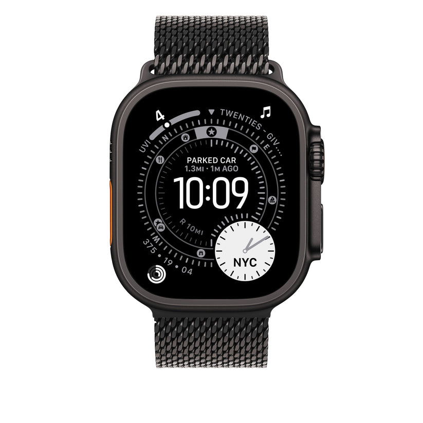 Řemínek pro Apple Watch 44/45/46/49 mm Apple milánský tah z černého titanu - střední - iSTYLE CZ
