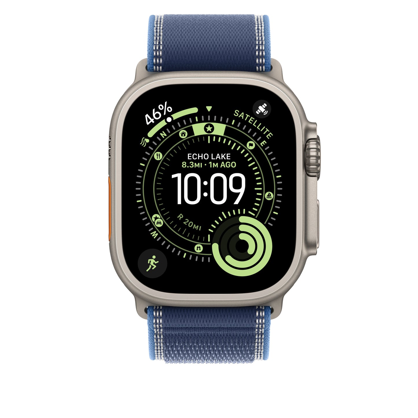 Řemínek pro Apple Watch 44/45/46/49 mm Apple modrý / jasně modrý Trailový tah - S/M - provedení z přírodního titanu - iSTYLE CZ