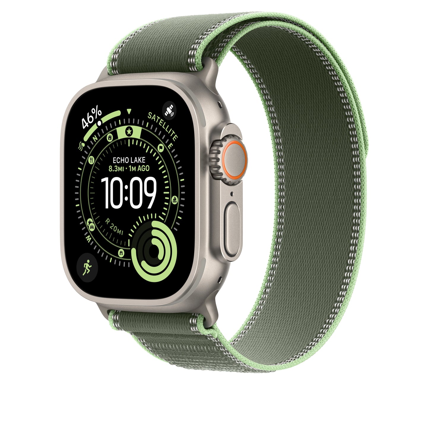 Řemínek pro Apple Watch 44/45/46/49 mm Apple zelený/neonový Trailový tah - S/M- provedení z přírodního titanu - iSTYLE CZ