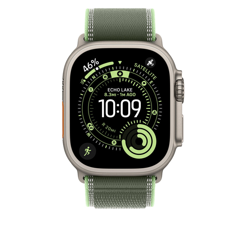 Řemínek pro Apple Watch 44/45/46/49 mm Apple zelený/neonový Trailový tah - S/M- provedení z přírodního titanu - iSTYLE CZ