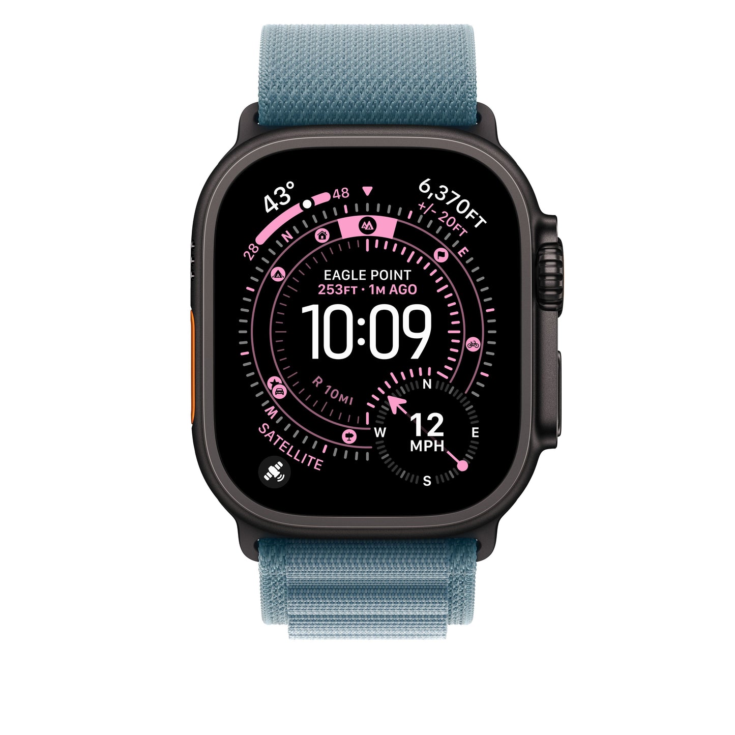 Řemínek pro Apple Watch 44/45/46/49 mm Apple světle modrý Alpský tah - malý - provedení z černého titanu - iSTYLE CZ