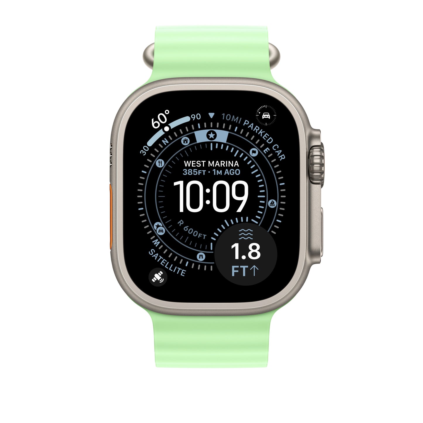 Prodloužení Oceánského řemínku pro Apple Watch 44/45/46/49 mm Apple neonově zelené prodloužení - provedení z přírodního titanu - iSTYLE CZ