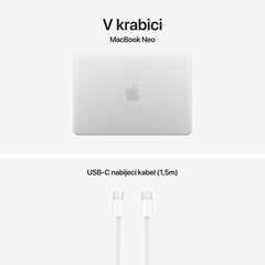MacBook Neo 13", Apple A18 Pro čip, 6jádrové CPU, 5jádrové GPU, 8 GB, 256GB SSD – stříbrný (otevřený) - iSTYLE.cz
