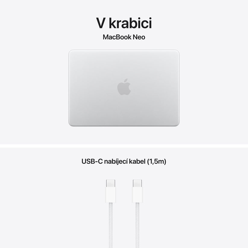 MacBook Neo 13", Apple A18 Pro čip, 6jádrové CPU, 5jádrové GPU, 8 GB, 512GB SSD, Touch ID – stříbrný (otevřený) - iSTYLE.cz