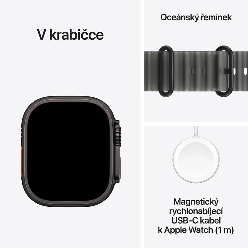 Apple Watch Ultra 4 • GPS + Cellular • 49mm pouzdro z černého titanu • Průsvitně černý Oceánský řemínek - iSTYLE.cz