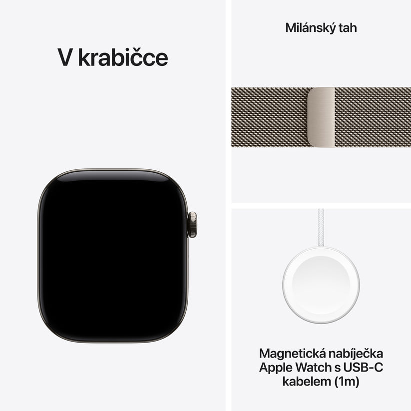 Apple Watch Series 12 • GPS + Cellular • 42mm pouzdro z přírodního titanu • Přírodní milánský tah - iSTYLE.cz