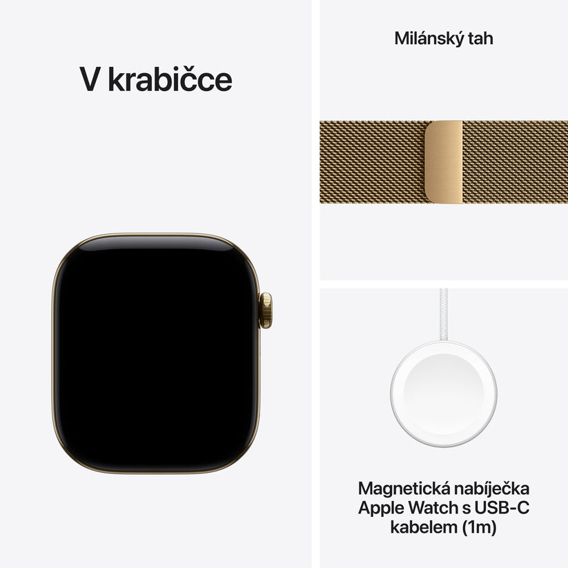 Apple Watch Series 12 • GPS + Cellular • 42mm pouzdro ze zářivě zlatého titanu • Zářivě zlatý milánský tah - iSTYLE.cz