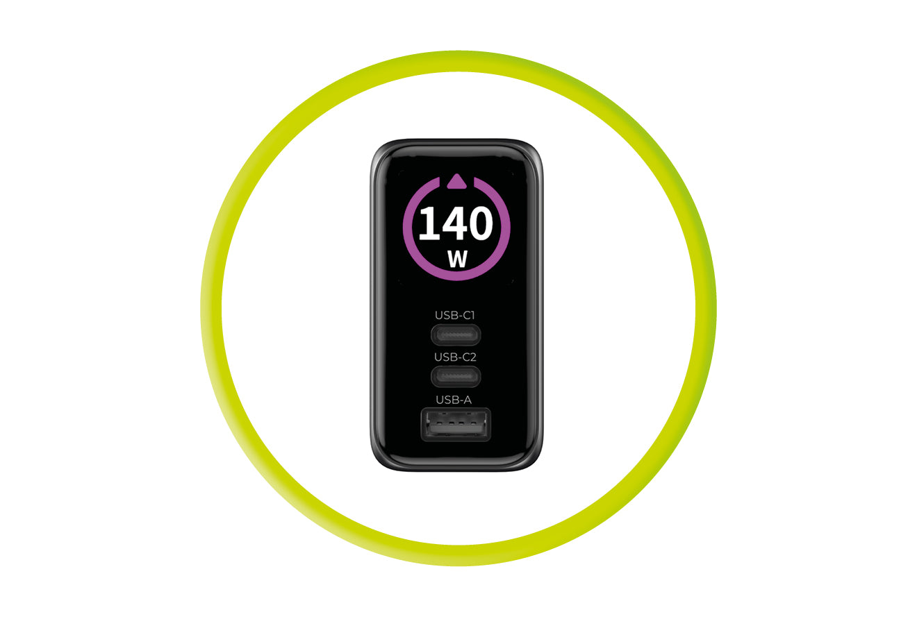 Vysokovýkonná nabíječka Mobile Origin 140W GaN Display Charger