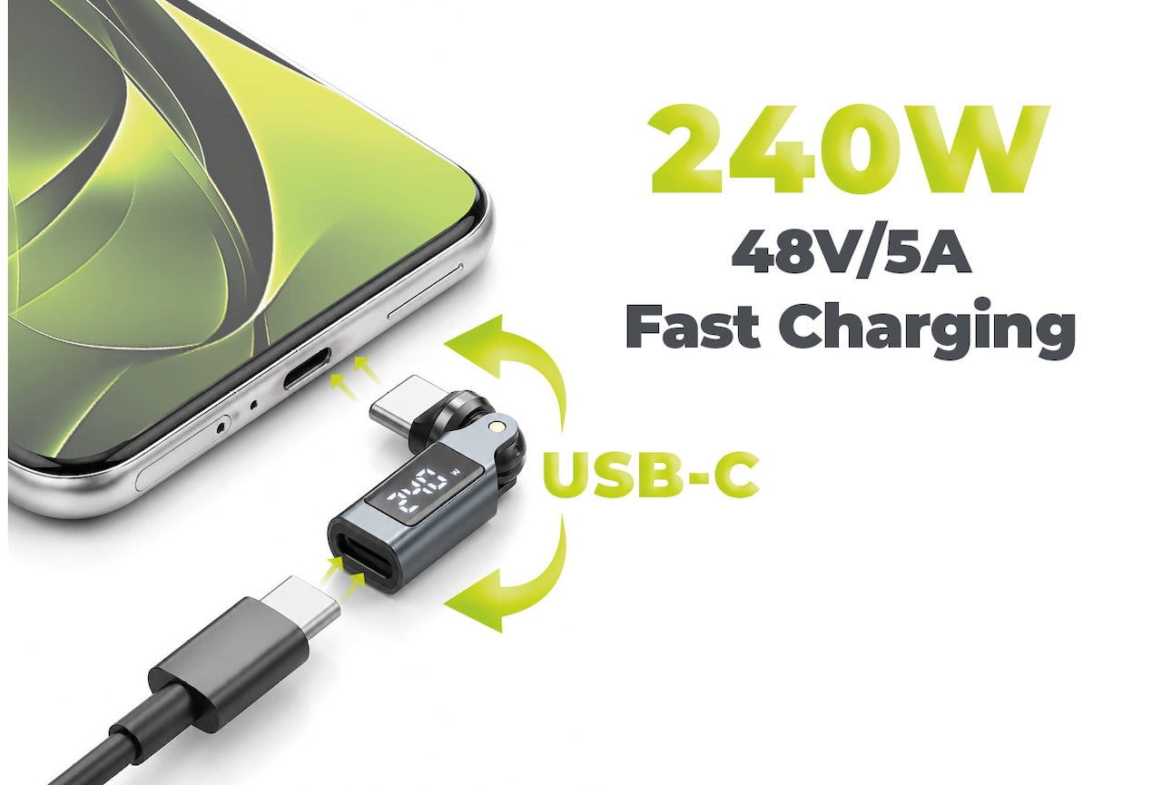 Otočný USB-C adaptér s displejem Mobile Origin CB15 240 W – šedý