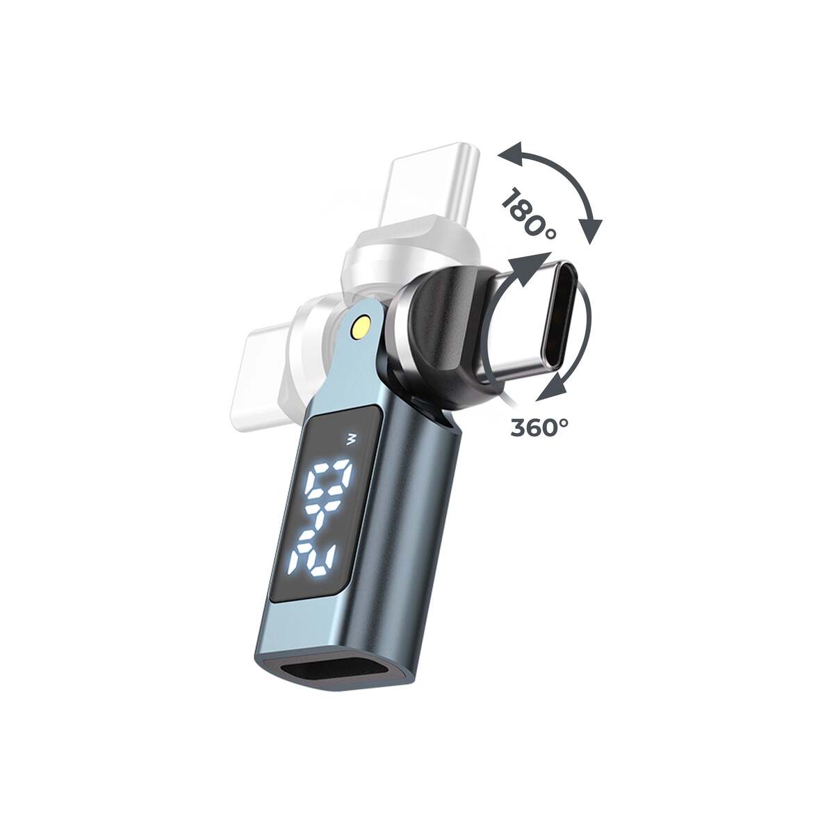 Otočný USB-C adaptér s displejem Mobile Origin CB15 240 W – šedý