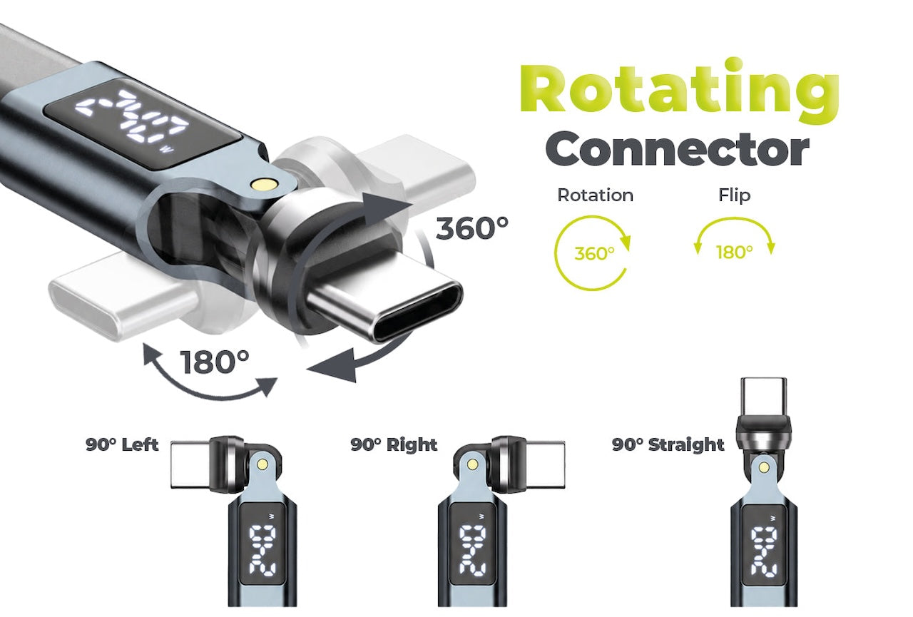 Otočný USB-C adaptér s displejem Mobile Origin CB15 240 W – šedý