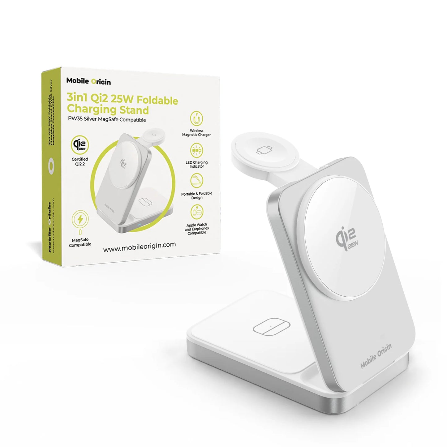 Skládací nabíjecí stojánek 3v1 Mobile Origin PW35 MagSafe Qi2 25W