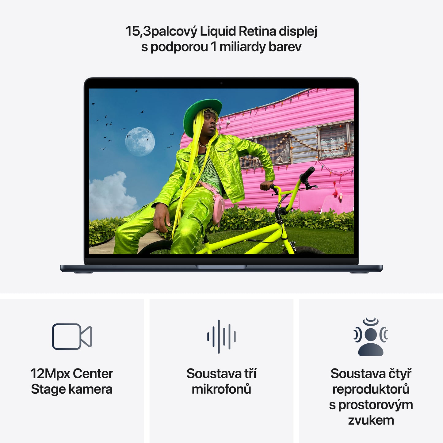 MacBook Air 15,3", Apple M5 10jádrové CPU, 10jádrové GPU, 16GB, 512GB SSD – temně inkoustový (otevřený) - iSTYLE.cz