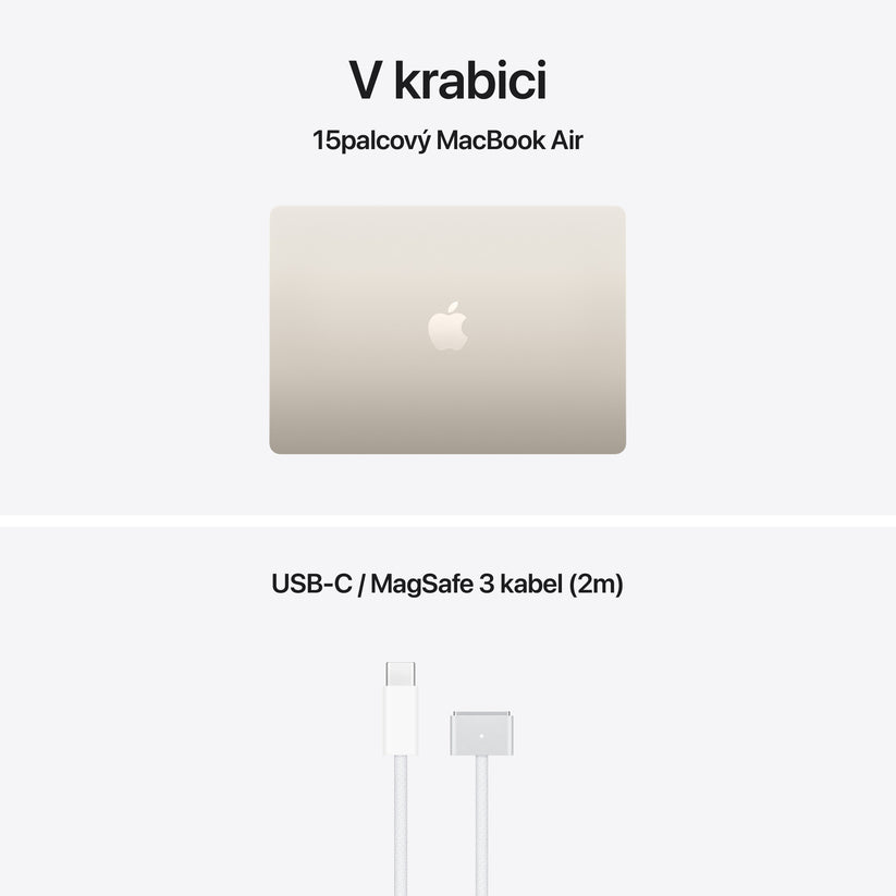 MacBook Air 15", Apple M5 čip, 10jádrové CPU, 10jádrové GPU, 16 GB, 2TB SSD, INT - hvězdně bílá