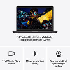 MacBook Pro 14,2", Apple M4 Pro 12jádrové CPU, 16jádrové GPU, 24GB, 512GB SSD, CZ - vesmírně černý