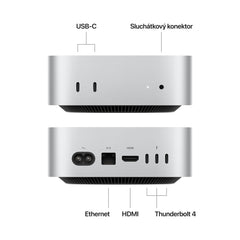 Mac mini, Apple M4 10jádrové CPU, 10jádrové GPU, 16GB, 512GB SSD - stříbrný