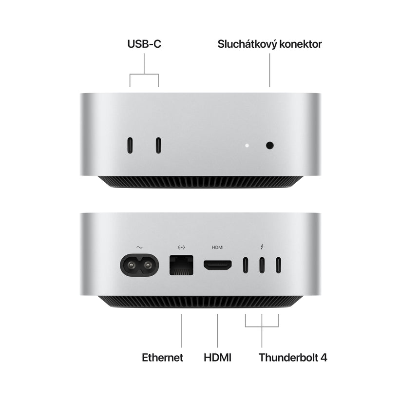 Mac mini, Apple M4 10jádrové CPU, 10jádrové GPU, 24GB, 512GB SSD - stříbrný