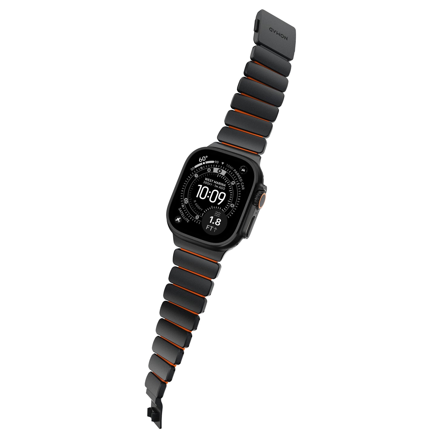Řemínek pro Apple Watch 45/46/49mm Nomad Stratos Band Black Titanium Ultra Orange FKM