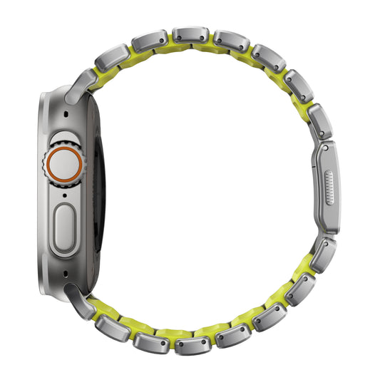 Řemínek pro Apple Watch 45/46/49 mm Nomad Stratos Band FKM - stříbrný/zelený