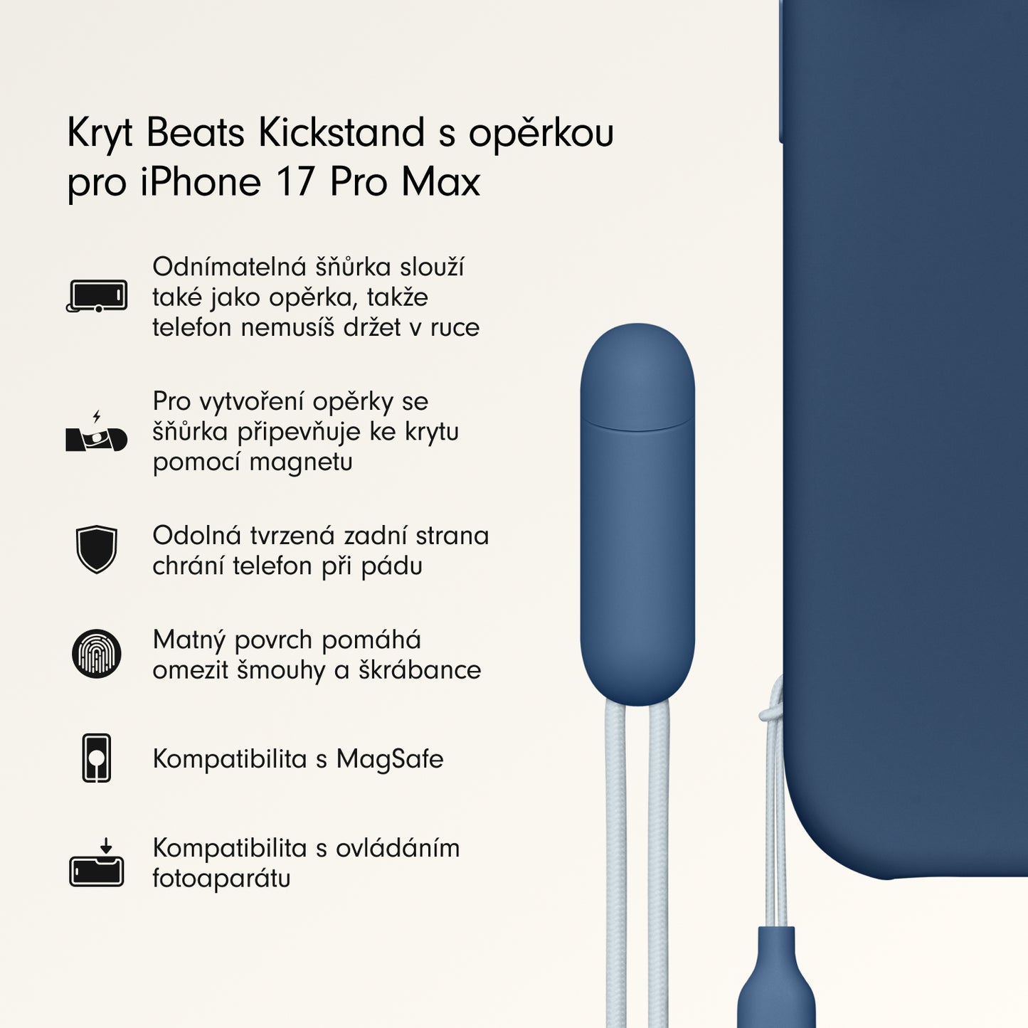 Kryt se stojánkem pro iPhone 17 Pro Max Beats s MagSafe a ovladačem fotoaparátu - hlubinně modrý - iSTYLE CZ