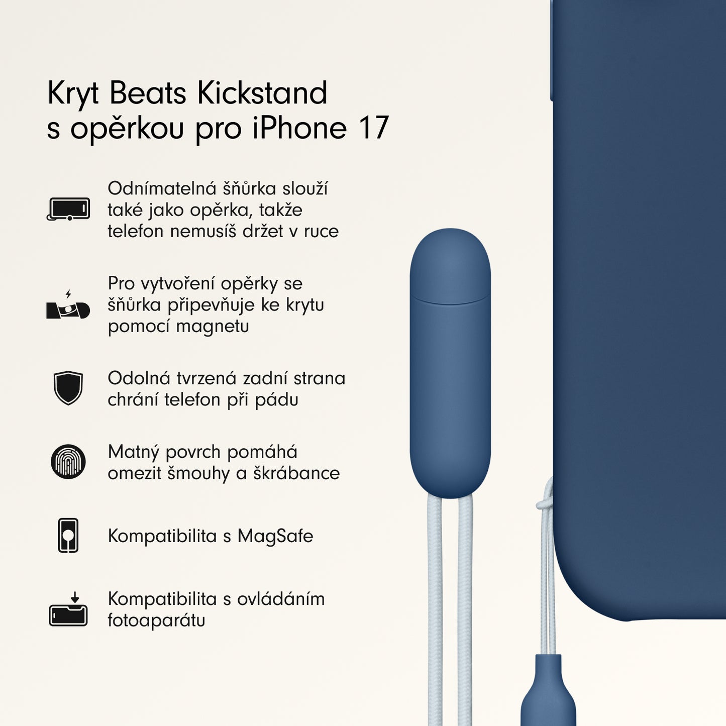 Kryt se stojánkem pro iPhone 17 Beats s MagSafe a ovladačem fotoaparátu - hlubinně modrý - iSTYLE CZ
