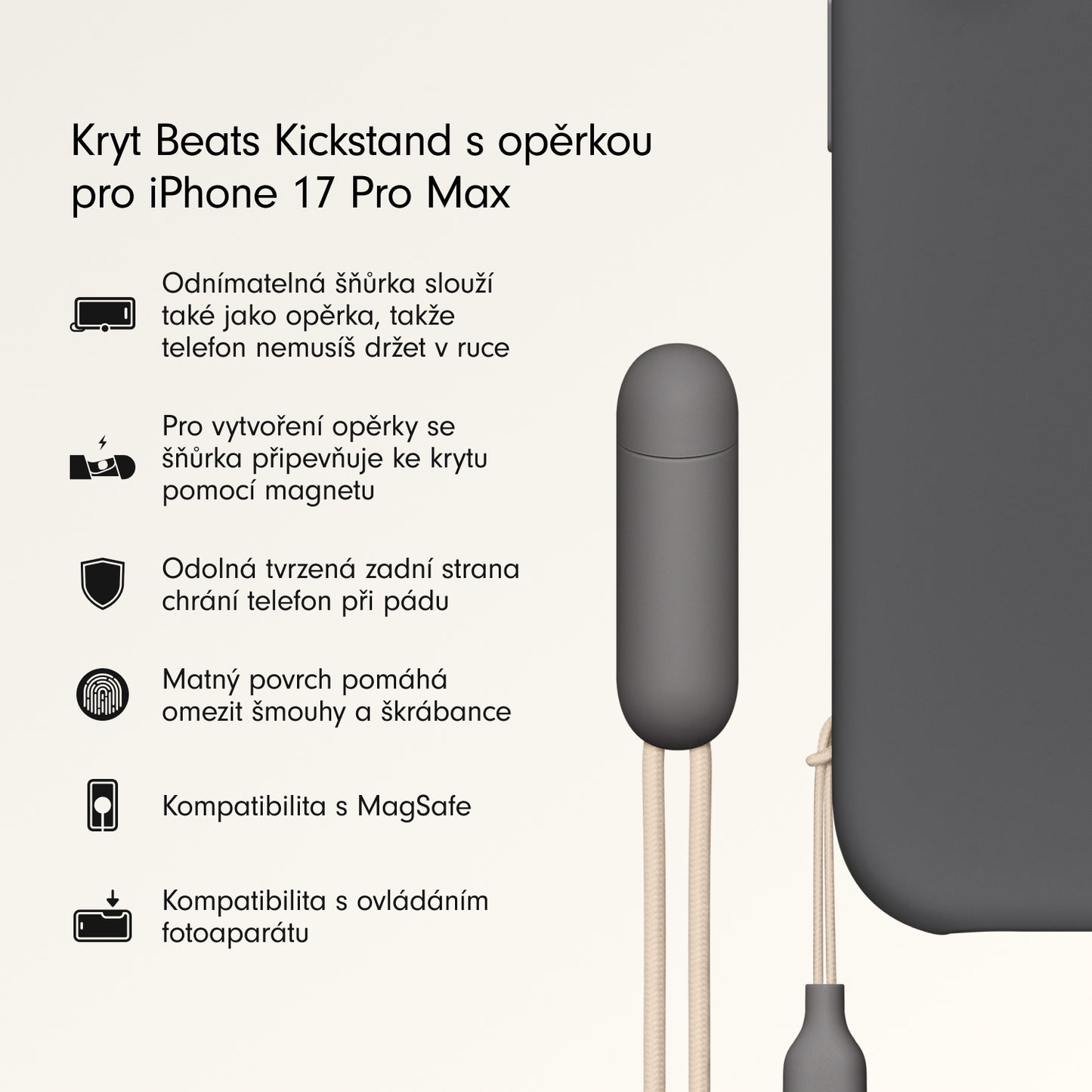 Kryt se stojánkem pro iPhone 17 Pro Max Beats s MagSafe a ovladačem fotoaparátu - granitově šedý - iSTYLE CZ