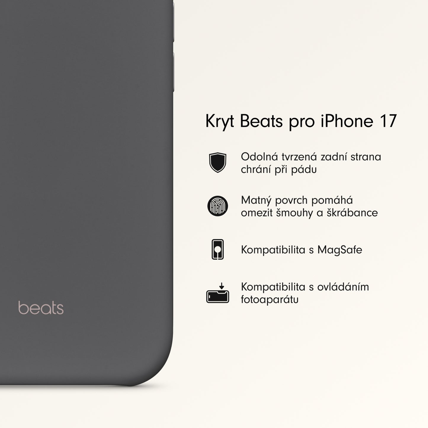 Kryt pro iPhone 17 Beats s MagSafe a ovladačem fotoaparátu - granitově šedý - iSTYLE CZ