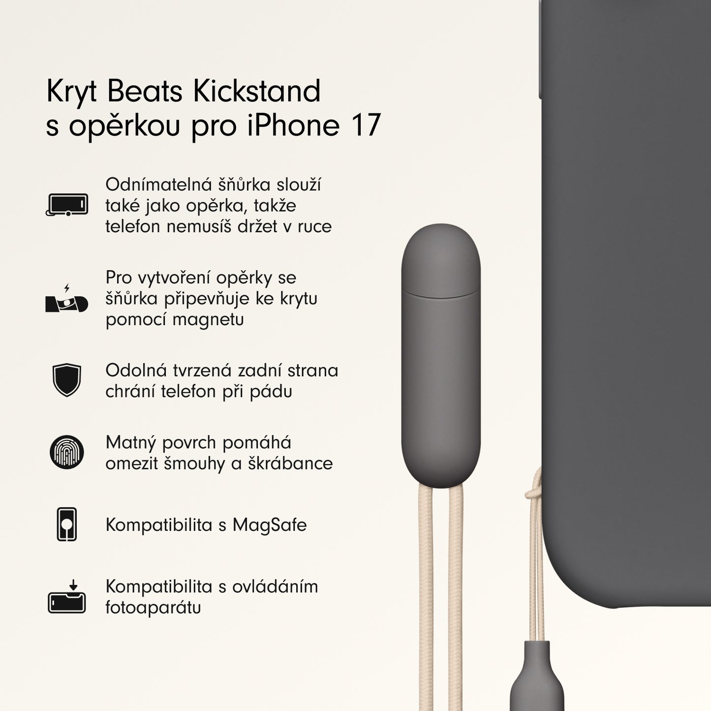 Kryt se stojánkem pro iPhone 17 Beats s MagSafe a ovladačem fotoaparátu - granitově šedý - iSTYLE CZ