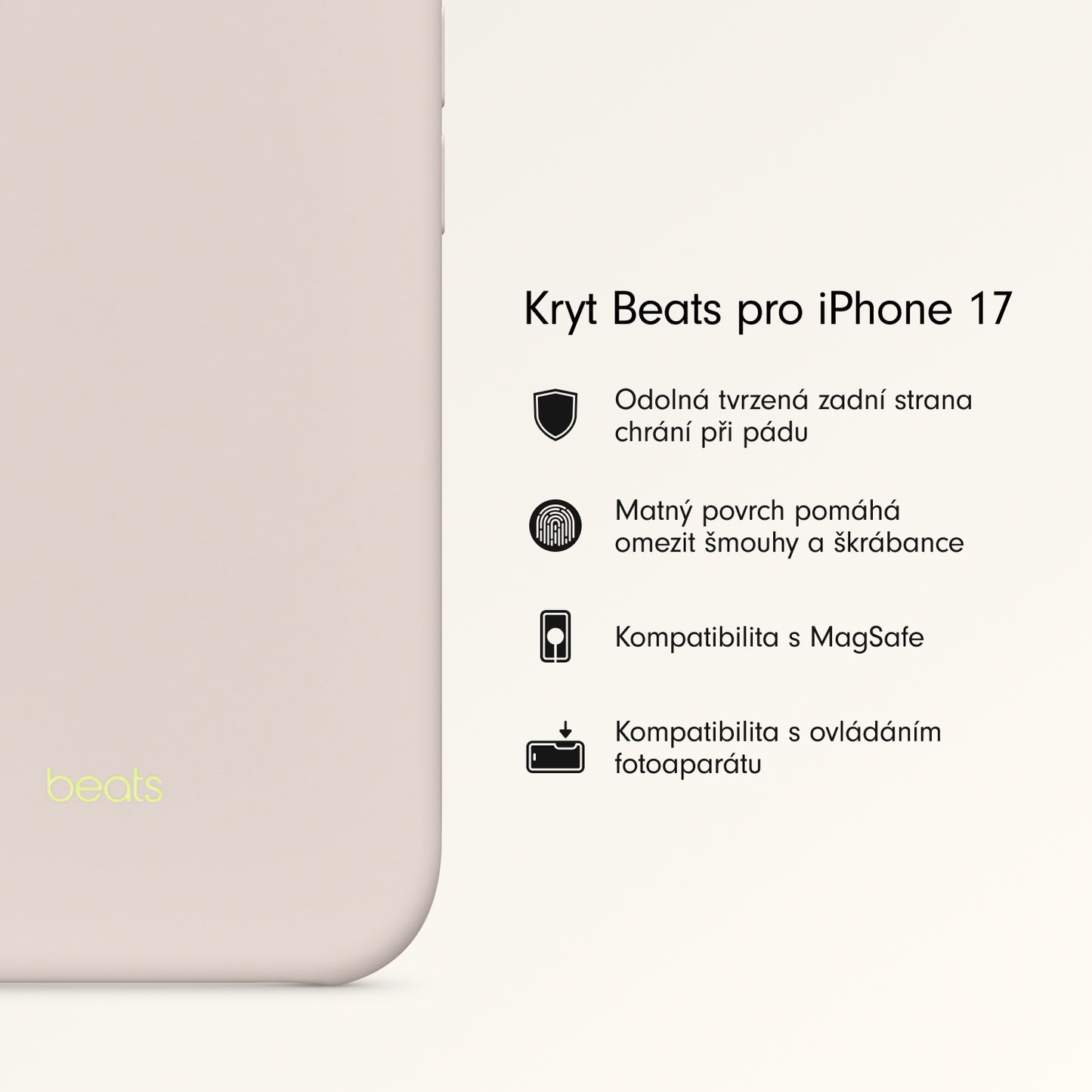 Kryt pro iPhone 17 Beats s MagSafe a ovladačem fotoaparátu - vápencově šedý - iSTYLE CZ