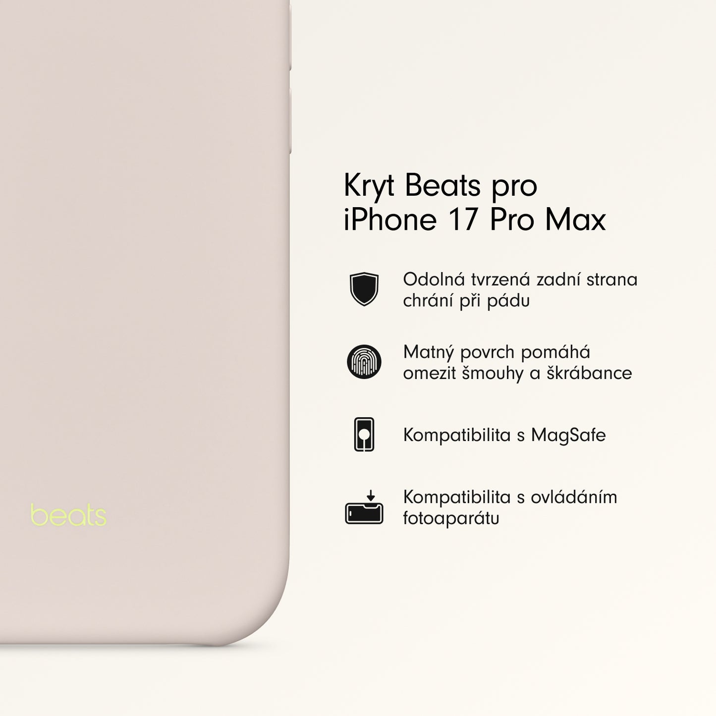 Kryt pro iPhone 17 Pro Max Beats s MagSafe a ovladačem fotoaparátu - vápencově šedý - iSTYLE CZ