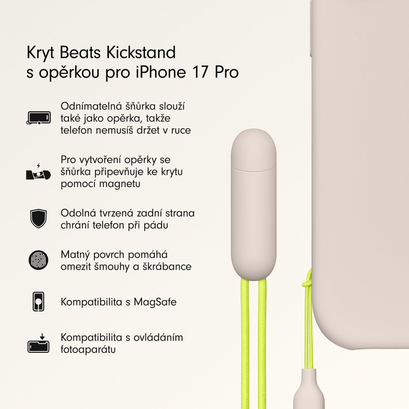 Kryt se stojánkem pro iPhone 17 Pro Beats s MagSafe a ovladačem fotoaparátu - vápencově šedý - iSTYLE CZ