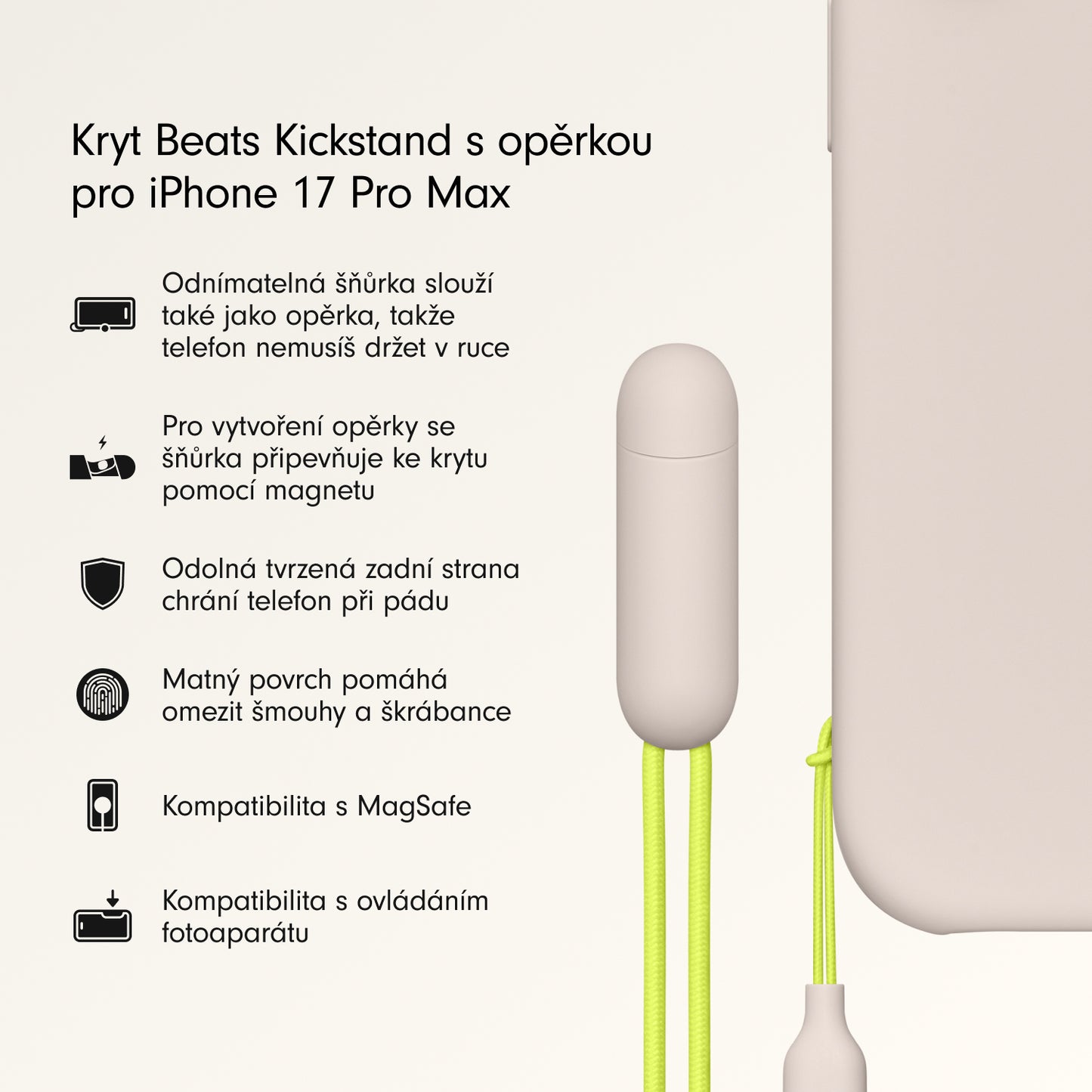 Kryt se stojánkem pro iPhone 17 Pro Max Beats s MagSafe a ovladačem fotoaparátu - vápencově šedý - iSTYLE CZ