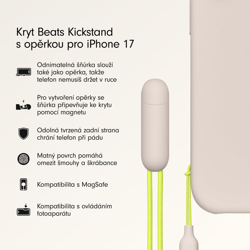 Kryt se stojánkem pro iPhone 17 Beats s MagSafe a ovladačem fotoaparátu - vápencově šedý - iSTYLE CZ