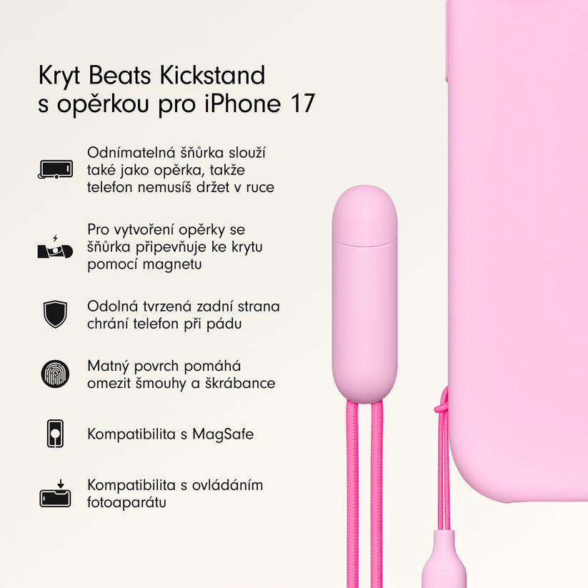Kryt se stojánkem pro iPhone 17 Beats s MagSafe a ovladačem fotoaparátu - oblázkově růžový - iSTYLE CZ