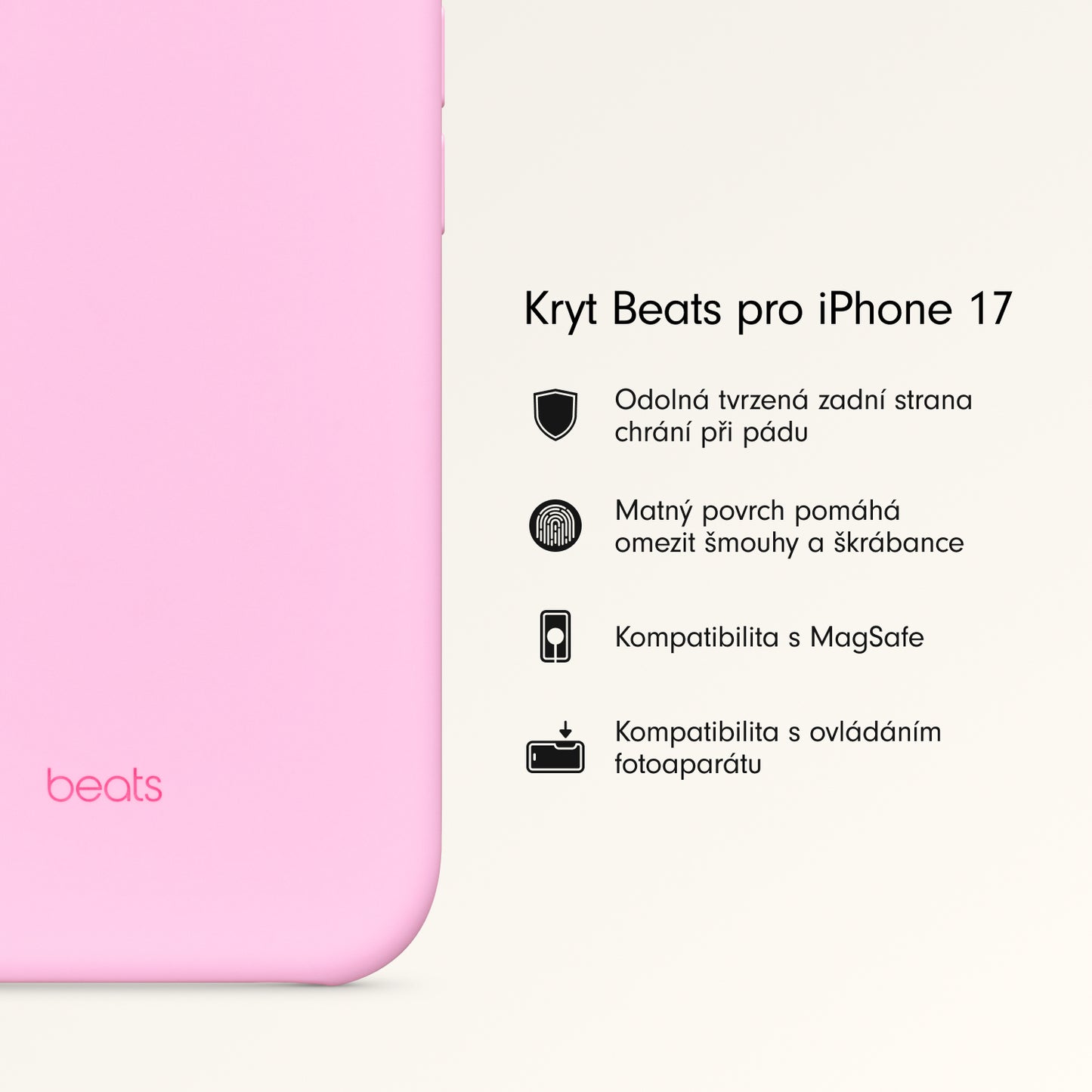 Kryt pro iPhone 17 Beats s MagSafe a ovladačem fotoaparátu - oblázkově růžový - iSTYLE CZ