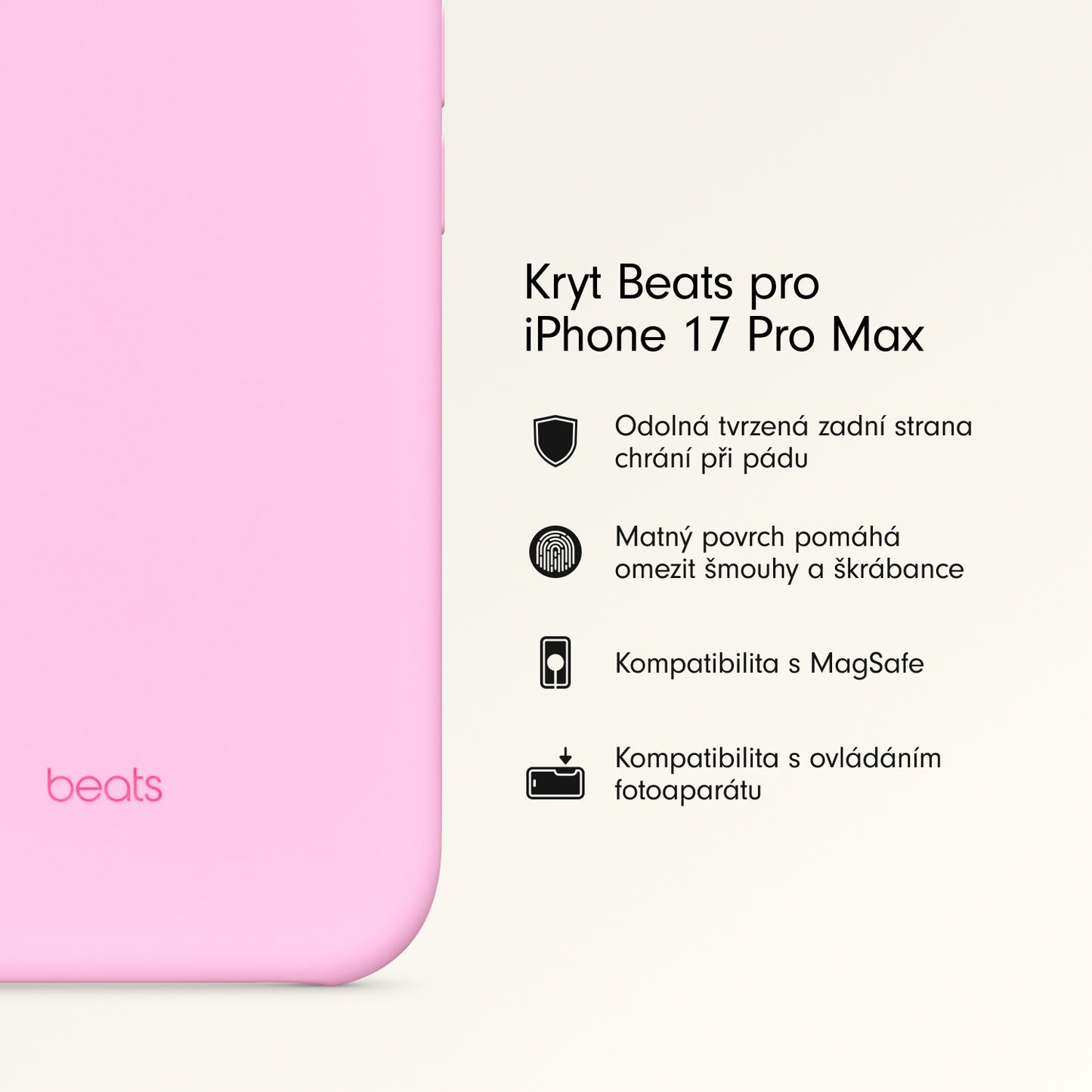 Kryt pro iPhone 17 Pro Max Beats s MagSafe a ovladačem fotoaparátu - oblázkově růžový - iSTYLE CZ