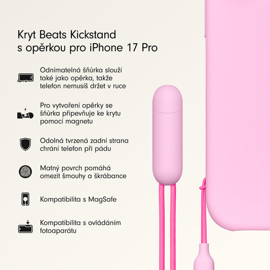 Kryt se stojánkem pro iPhone 17 Pro Beats s MagSafe a ovladačem fotoaparátu - oblázkově růžový - iSTYLE CZ