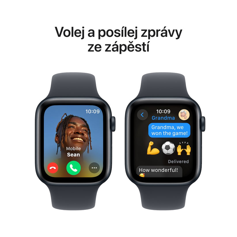Apple Watch SE GPS 40mm temně ikoustové hliníkové pouzdro s temně inkoustovým sportovním řemínkem - S/M (otevřený)