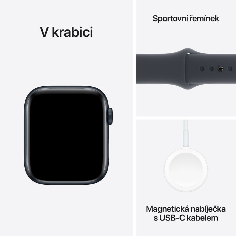 Apple Watch SE GPS 40mm temně ikoustové hliníkové pouzdro s temně inkoustovým sportovním řemínkem - S/M (otevřený)