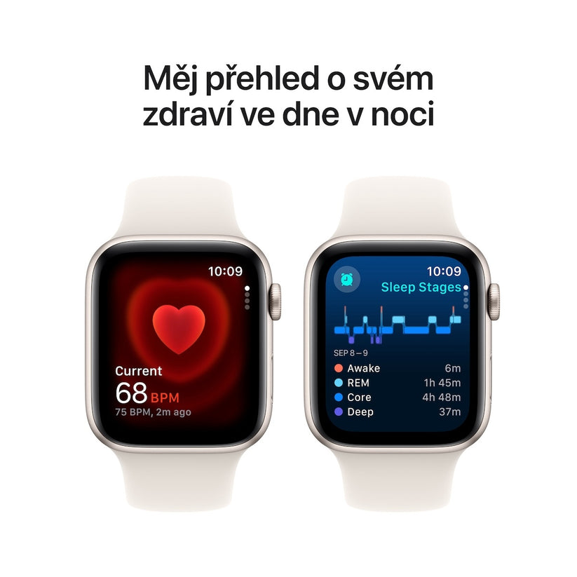 Apple Watch SE GPS 40mm hvězdně bílé hliníkové pouzdro s hvězdně bílým sportovním řemínkem - S/M (otevřený)