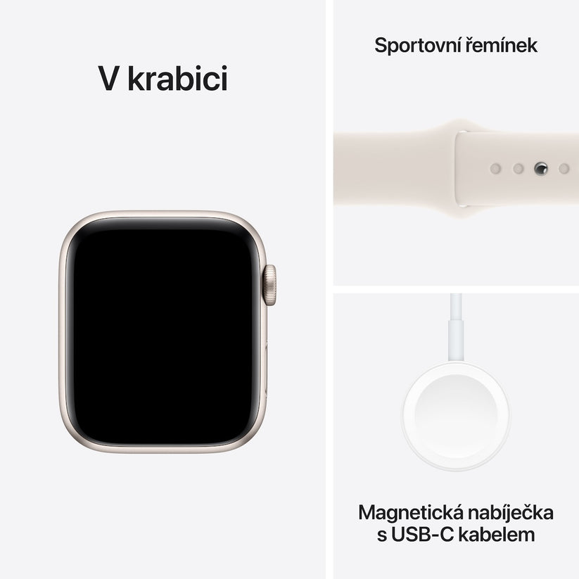 Apple Watch SE GPS 40mm hvězdně bílé hliníkové pouzdro s hvězdně bílým sportovním řemínkem - S/M (otevřený)