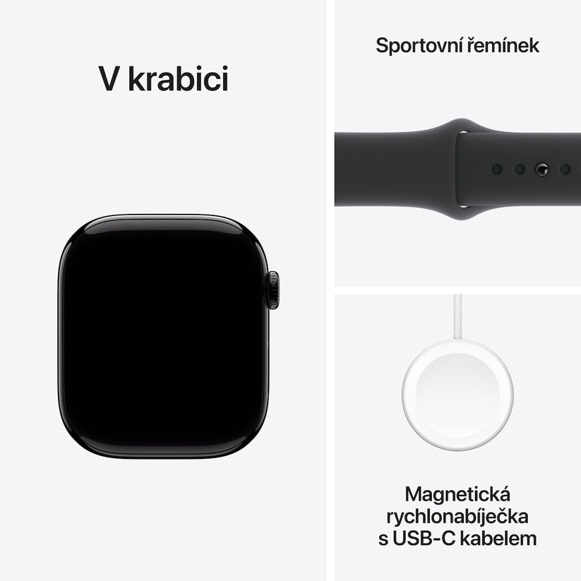 Apple Watch Series 10 GPS + Cellular 42mm klavírně černé hliníkové pouzdro s černým sportovním řemínkem - S/M (otevřený) - iSTYLE CZ