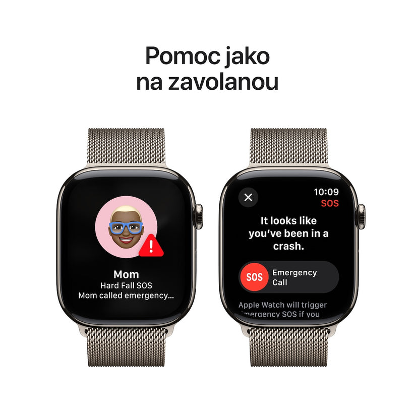 Apple Watch Series 10 GPS + Cellular 46mm přírodní titanové pouzdro s přírodním milánským tahem - S/M (otevřený)