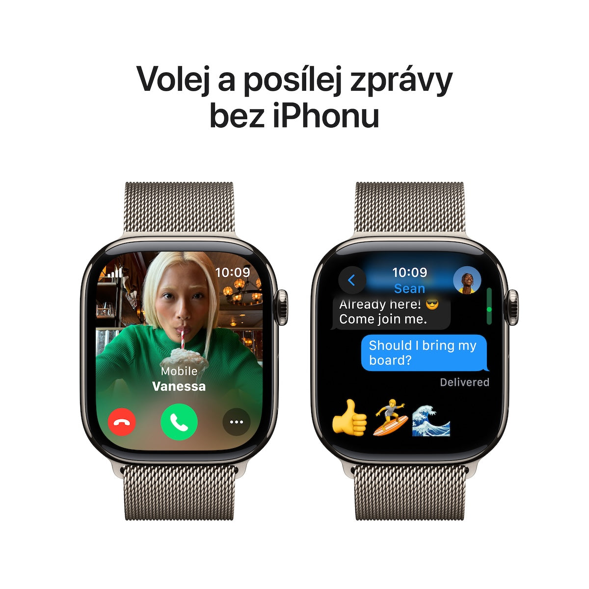 Apple Watch Series 10 GPS + Cellular 46mm přírodní titanové pouzdro s přírodním milánským tahem - S/M (otevřený)