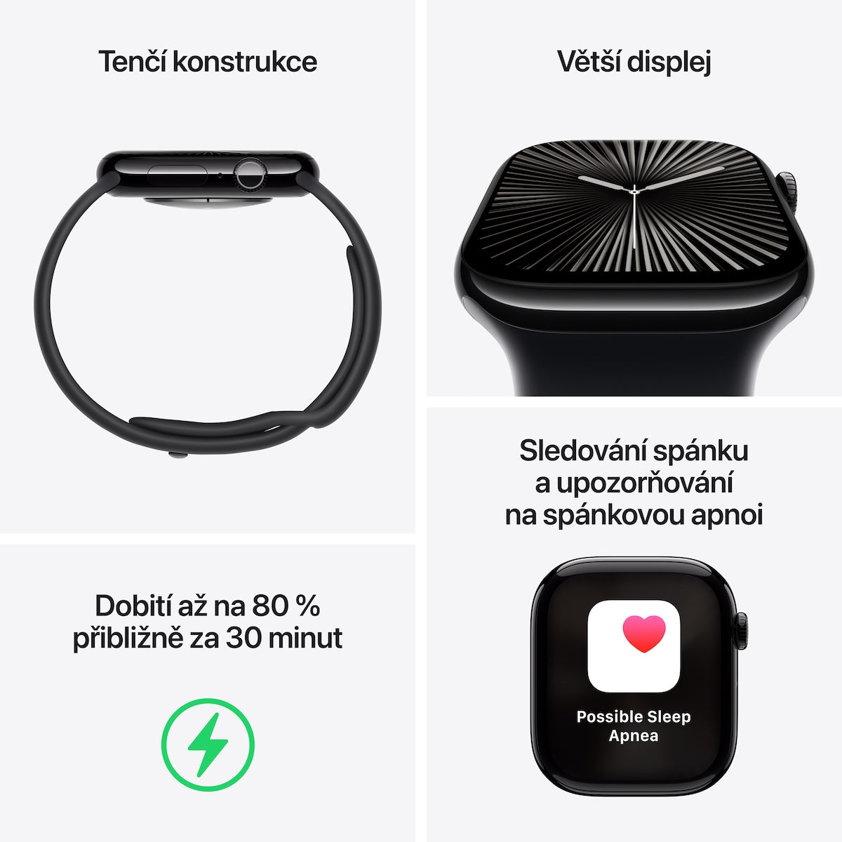 Apple Watch Series 10 GPS + Cellular 46mm břidlicově šedé titanové pouzdro s černým sportovním řemínkem - M/L (otevřený)
