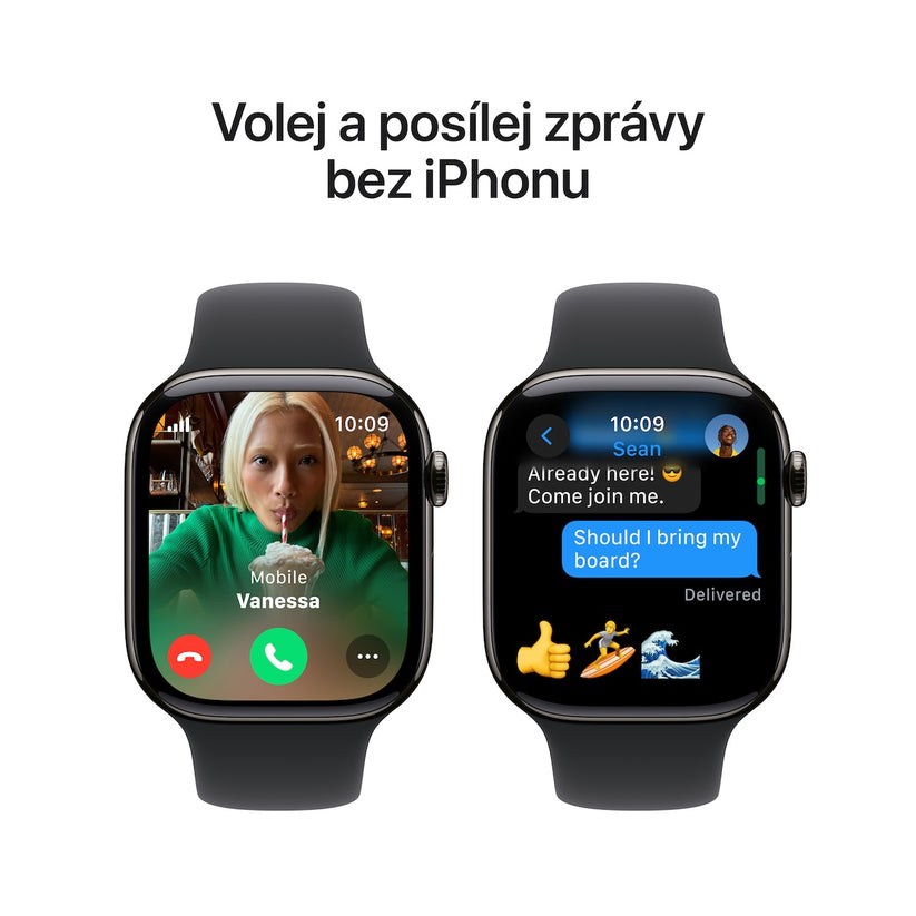 Apple Watch Series 10 GPS + Cellular 46mm břidlicově šedé titanové pouzdro s černým sportovním řemínkem - M/L (otevřený)