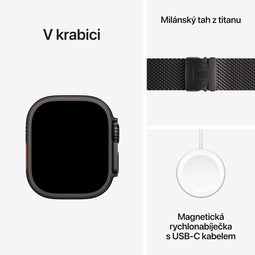 Apple Watch Ultra 2 GPS + Cellular, 49mm černě titanové pouzdro s černě titanovým milánským tahem z titanu - L (otevřený) - iSTYLE CZ