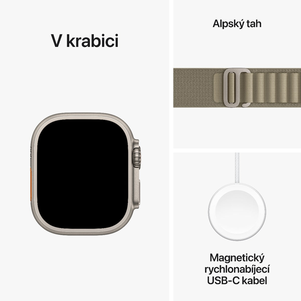 Apple Watch Ultra 2 GPS + Cellular, 49mm titanové pouzdro s olivovým alpským tahem - S (otevřený)