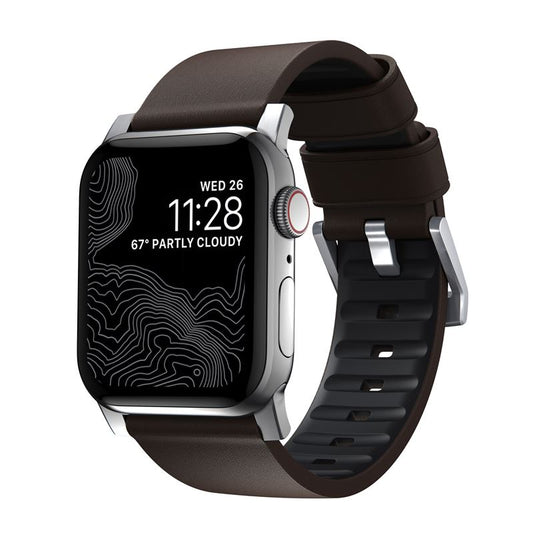 Řemínek pro Apple Watch 42/44/45/49 mm Nomad Active Strap Pro - hnědý se stříbrnou přezkou - iSTYLE CZ