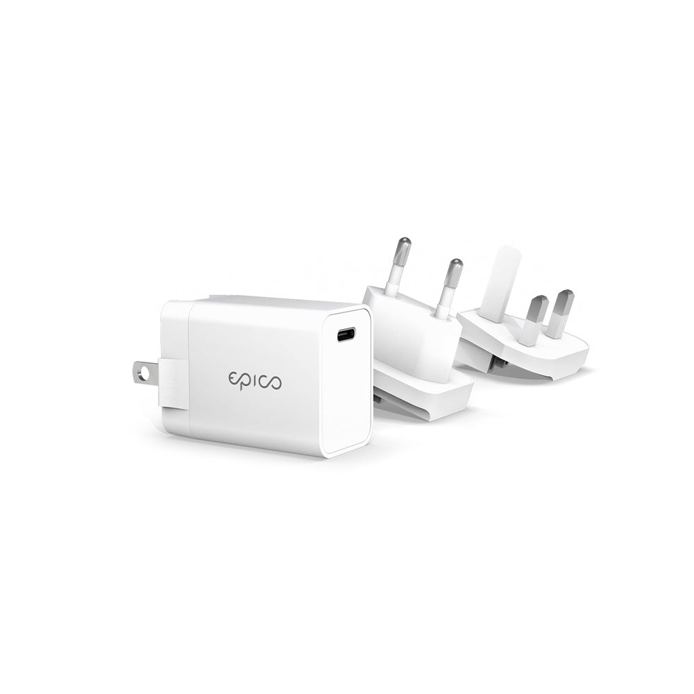 Napájecí adaptér s výměnnou koncovkou Epico 20W USB-C (EU/UK) - bílý